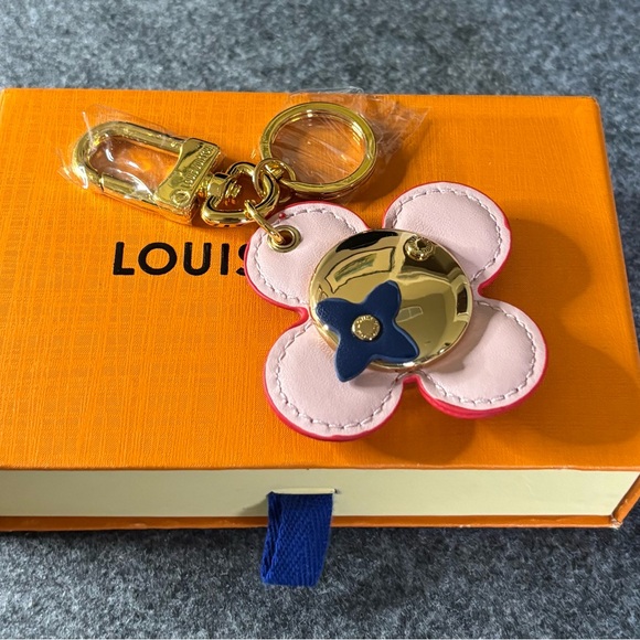 Oh La La! Gold and Pink Floral Bag Charm & Key Ring.  Giftable with Box. - Picture 3 of 11